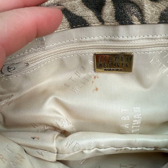 Stuart Weitzman Leopard Print Gold Metallic Clutch with Shoulder Strap - Picture 7 of 11